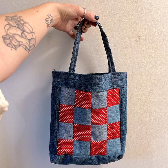 Patchwork denim belt bag